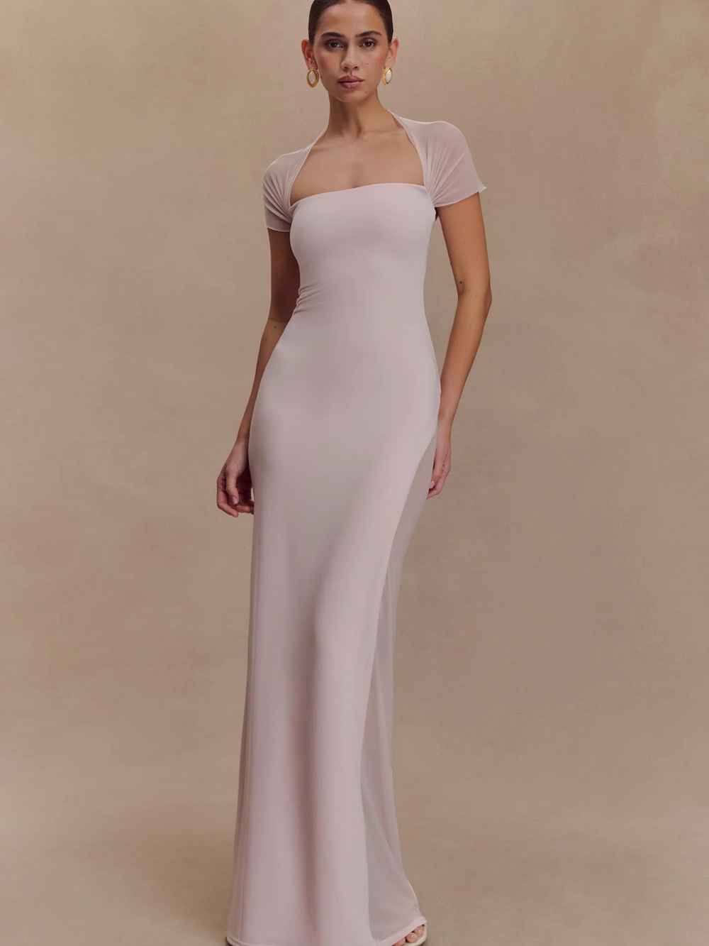 Meshki Blush Pink Maxi Dress with Sheer Cap Sleeve